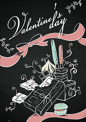 PSD 계절 리본 백그라운드 일러스트 프레임 발렌타인데이 이벤트 사람없음 초콜릿 칠판 초크일러스트 초크아트 마카롱 레터링 국내일러스트 데이이벤트 디저트 그림 파일형식