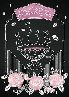 PSD 계절 꽃 백그라운드 일러스트 프레임 이벤트 사람없음 장미 칠판 찻잔 초크일러스트 초크아트 홍차 레터링 국내일러스트 식물 잔 차_음료 그림 파일형식