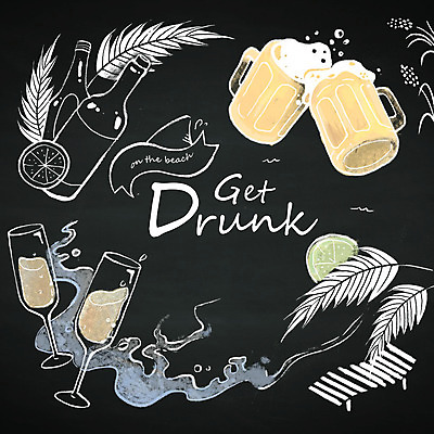 PSD 계절 백그라운드 일러스트 나뭇잎 프레임 이벤트 해변 사람없음 여름 와인 칠판 샴페인잔 선베드 맥주잔 초크일러스트 초크아트 레터링 국내일러스트 바다 잎 술잔 의자 주류 그림 파일형식
