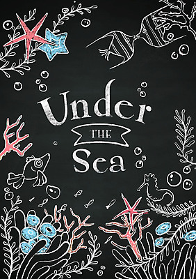 PSD 계절 백그라운드 일러스트 불가사리 프레임 이벤트 사람없음 여름 바닷속 칠판 산호초 열대어 초크일러스트 초크아트 해마 레터링 국내일러스트 극피동물 어류 수중 바다동물 수중식물 그림 파일형식