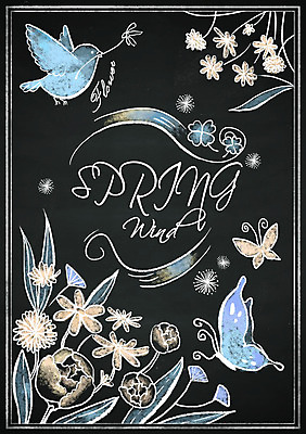 PSD 계절 꽃 나비 백그라운드 일러스트 조류 프레임 이벤트 사람없음 칠판 봄 초크일러스트 초크아트 레터링 국내일러스트 식물 동물 곤충 그림 파일형식