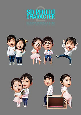 PSD 편집이미지 여자 남자 어린이 꽃다발 스티커 여러명 세트 연필 텔레비전 한국인 SD캐릭터 안경낌 이미지편집 캐릭터 꽃 안경 다수 학용품 사람 동양인 전자제품 필기구 파일형식