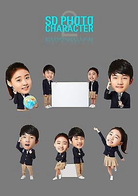 PSD 편집이미지 학생 여자 남자 교복 스티커 청소년 프레임 여러명 세트 지구본 한국인 마이크 SD캐릭터 이미지편집 캐릭터 옷 음향기기 다수 사람 동양인 파일형식