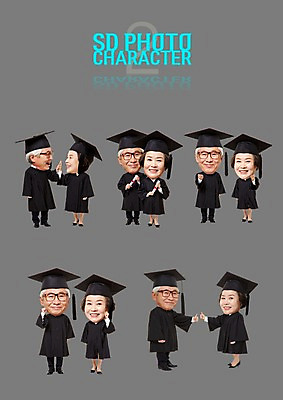 PSD 편집이미지 여자 노년 남자 스티커 학사모 졸업 여러명 성인 세트 한국인 졸업가운 졸업장 SD캐릭터 이미지편집 캐릭터 모자_잡화 교육 다수 사람 동양인 가운 파일형식