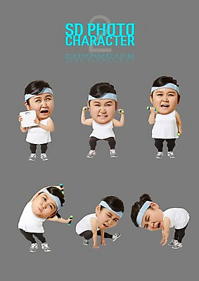 PSD 편집이미지 여자 스티커 여러명 성인 운동복 세트 운동 스트레칭 아령 한국인 비만 체중계 SD캐릭터 이미지편집 캐릭터 옷 다수 건강 사람 동양인 몸매 파일형식