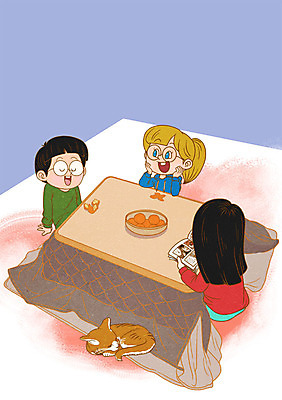 PSD 캐릭터 여자 남자 일러스트 귤 실내 성인 세명 일본 고양이 일본여행 만화책 코타츠 일러캐릭터 아시아 해외여행 과일 포유류 사람 내부 책 반려동물 난방용품 파일형식