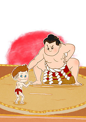 PSD 캐릭터 남자 일러스트 건강 성인 두명 일본 비교 일본여행 스모 스모선수 연약 일러캐릭터 아시아 해외여행 컨셉 운동선수 사람 파일형식