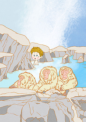 주간 PSD 캐릭터 남자 일러스트 한명 성인 야외 일본 온천 원숭이 일본여행 노천온천 일러캐릭터 자연요소 1 아시아 해외여행 포유류 사람 스파 파일형식