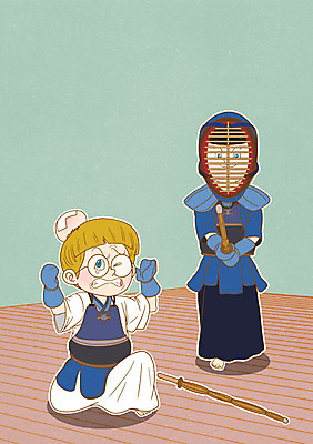 PSD 캐릭터 남자 일러스트 성인 두명 일본 일본여행 검도 죽도 검도복 검도복장 일러캐릭터 아시아 해외여행 유니폼 도복 사람 격투기 검도용품 파일형식