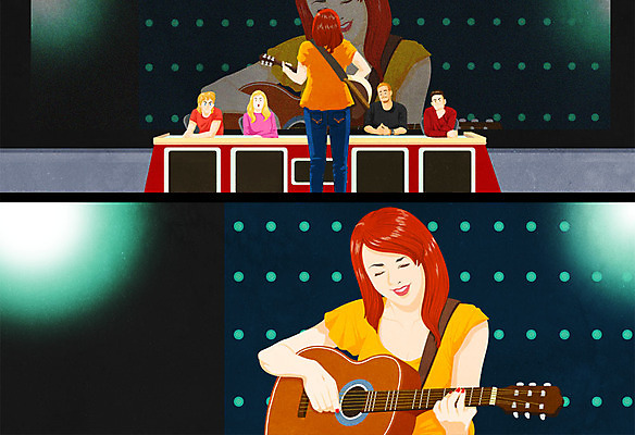 PSD 여자 남자 일러스트 노래 여러명 성인 기타 만화 카툰스타일 심사위원 오디션 국내일러스트 음악 다수 현악기 사람 파일형식