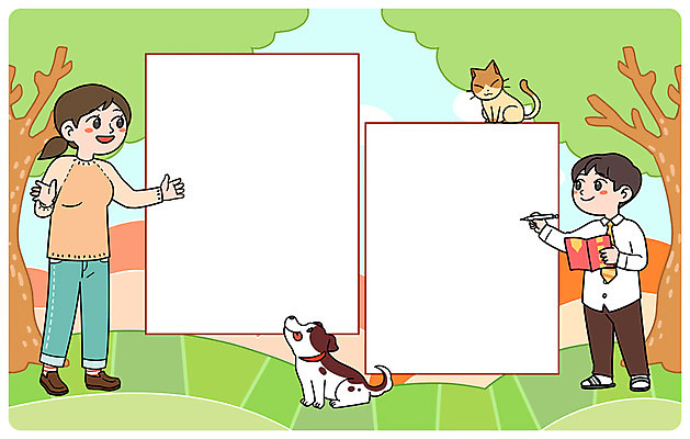 PSD 학생 여자 남자 어린이 일러스트 성인 두명 책 연필 고양이 강아지 과외 프레임일러스트 국내일러스트 포유류 수업 학용품 프레임 사람 반려동물 학습 필기구 개 파일형식