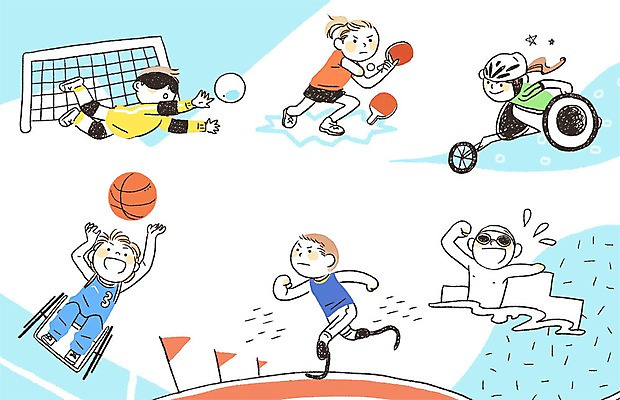 PSD 여자 남자 스포츠 올림픽 일러스트 공 운동선수 농구공 경기 여러명 성인 달리기 자전거 수영 희망 꿈 도전 탁구채 헬멧 장애인 골대 휠체어 감동 탁구공 핸드볼 안대 패럴림픽 국내일러스트 감정 다수 모션 농구 사람 구기 바이크 수상스포츠 라켓 탁구용품 보호장비 장애 파일형식