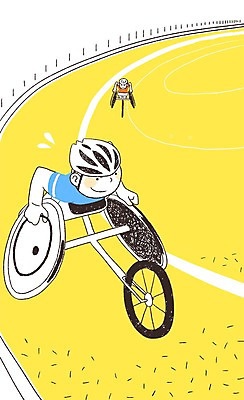 PSD 남자 스포츠 올림픽 일러스트 운동선수 경기 성인 두명 자전거 희망 꿈 도전 헬멧 장애인 감동 패럴림픽 국내일러스트 감정 사람 바이크 보호장비 장애 파일형식