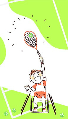 PSD 남자 스포츠 올림픽 일러스트 운동선수 한명 경기 성인 희망 꿈 도전 테니스 테니스라켓 테니스공 장애인 휠체어 감동 테니스선수 패럴림픽 국내일러스트 1 감정 공 사람 구기 라켓 테니스용품 장애 파일형식