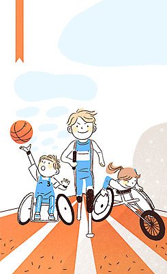 PSD 여자 남자 스포츠 올림픽 일러스트 운동선수 농구공 경기 성인 세명 달리기 자전거 희망 꿈 도전 장애인 육상스포츠 휠체어 감동 패럴림픽 국내일러스트 감정 공 모션 농구 사람 바이크 장애 파일형식