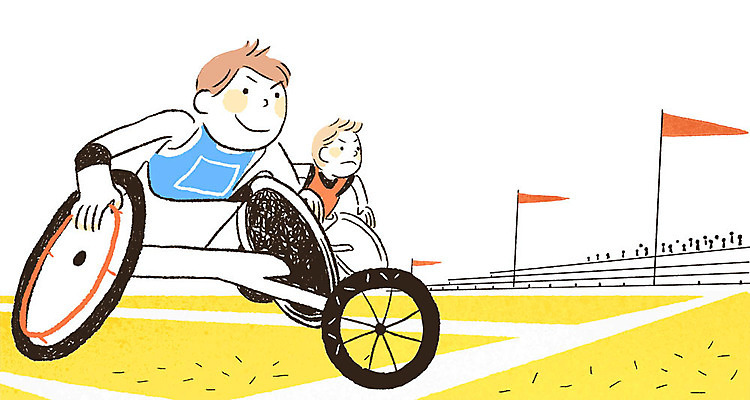 PSD 남자 스포츠 올림픽 일러스트 운동선수 경기 성인 두명 자전거 희망 꿈 도전 깃발 장애인 육상스포츠 감동 패럴림픽 국내일러스트 감정 사람 바이크 장애 파일형식