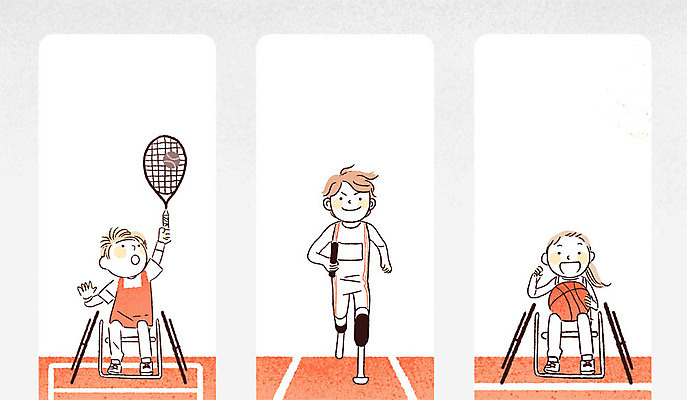 PSD 여자 남자 스포츠 올림픽 일러스트 운동선수 농구공 경기 성인 세명 달리기 희망 꿈 도전 테니스 테니스라켓 테니스공 장애인 휠체어 감동 패럴림픽 국내일러스트 감정 공 모션 농구 사람 구기 라켓 테니스용품 장애 파일형식