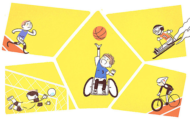 PSD 남자 스포츠 올림픽 일러스트 스키 운동선수 농구공 경기 여러명 성인 달리기 자전거 희망 꿈 도전 장애인 휠체어 감동 패럴림픽 골볼 국내일러스트 감정 다수 공 모션 겨울스포츠 농구 사람 바이크 장애 파일형식