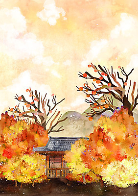 주간 PSD 나무 단풍 일러스트 산 한옥 풍경 사람없음 야외 가을 감나무 계절백그라운드 가을배경 국내일러스트 자연요소 식물 한국전통 계절 백그라운드 고건축 잎 감 파일형식 가을_계절