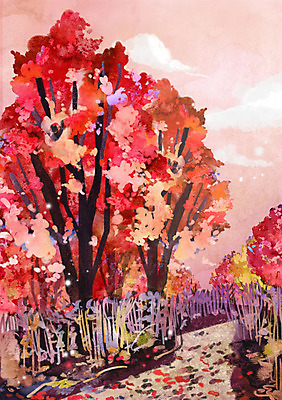 주간 PSD 나무 길 단풍 낙엽 일러스트 풍경 사람없음 야외 가을 숲 계절백그라운드 가을배경 국내일러스트 자연요소 식물 계절 백그라운드 잎 파일형식 가을_계절