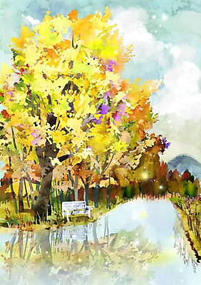 주간 PSD 나무 호수 단풍 벤치 일러스트 산 풍경 사람없음 야외 가을 계절백그라운드 가을배경 국내일러스트 자연요소 식물 계절 백그라운드 잎 의자 파일형식 가을_계절