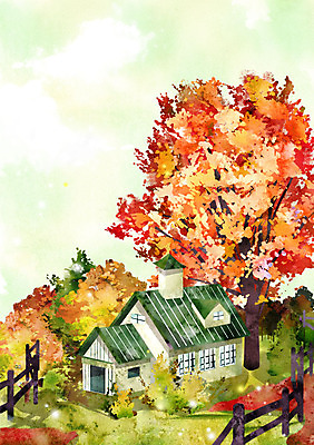 주간 PSD 나무 단풍 일러스트 주택 풍경 사람없음 야외 울타리 가을 계절백그라운드 가을배경 국내일러스트 자연요소 식물 계절 백그라운드 잎 건물 담장 파일형식 가을_계절