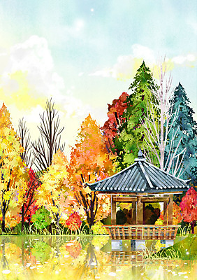 주간 PSD 나무 호수 단풍 일러스트 풍경 사람없음 야외 가을 정자 계절백그라운드 가을배경 국내일러스트 자연요소 식물 건축물 계절 백그라운드 잎 파일형식 가을_계절