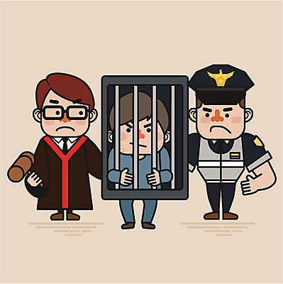 남자 일러스트 성인 세명 판사복 범죄 경찰 범죄인 판사 감옥 구속 법 경찰복 의사봉 국내일러스트 AI파일 직업 컨셉 유니폼 사람 가운 법률가 파일형식 벡터