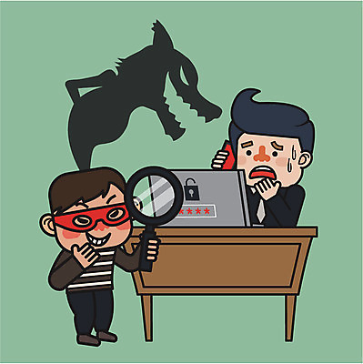 남자 일러스트 돋보기 그림자 성인 두명 노트북 스마트폰 범죄 범죄인 책상 보안 법 늑대 당황 해킹 국내일러스트 AI파일 감정 가구 포유류 안전 사람 전자제품 핸드폰 스마트기기 파일형식 벡터