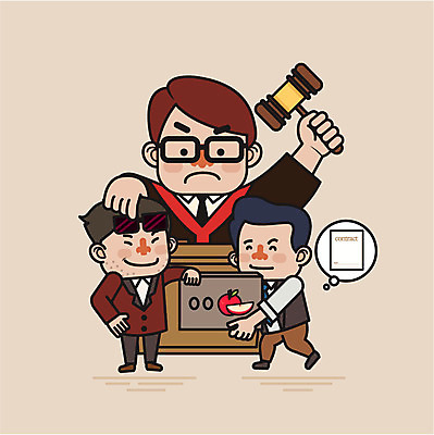 남자 일러스트 성인 세명 상자 판사복 범죄 범죄인 판사 법 의사봉 뇌물 불법 제헌절 국내일러스트 AI파일 사람 가운 법률가 국경일 파일형식 벡터