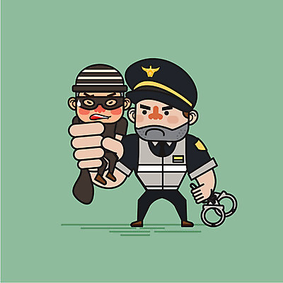 남자 일러스트 성인 두명 범죄 경찰 범죄인 도둑 수갑 법 경찰복 체포 국내일러스트 AI파일 직업 유니폼 사람 파일형식 벡터
