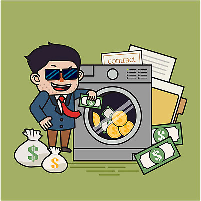 남자 지폐 일러스트 한명 성인 선글라스 동전 범죄 돈자루 범죄인 문서 법 계약서 돈세탁 드럼세탁기 국내일러스트 AI파일 1 안경 돈 사람 세탁기 파일형식 벡터