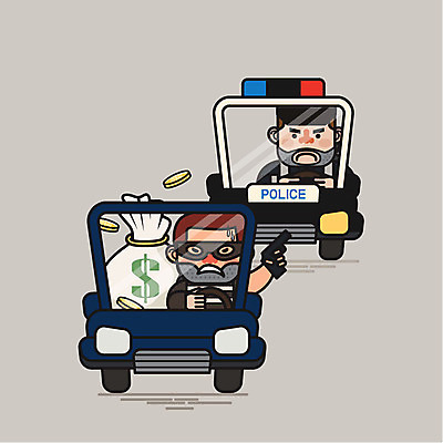 남자 일러스트 자동차 성인 두명 동전 권총 범죄 돈자루 경찰 범죄인 도둑 법 경찰복 경찰차 국내일러스트 AI파일 직업 육상교통 유니폼 돈 사람 총 파일형식 벡터