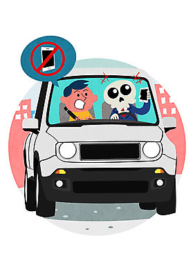 PSD 남자 일러스트 자동차 해골 한명 성인 스마트폰 운전 금지 운전사 위험 교통안전 국내일러스트 직업 1 육상교통 컨셉 모션 뼈 안전 사람 핸드폰 스마트기기 파일형식