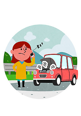 PSD 여자 도로 일러스트 자동차 한명 성인 스마트폰 운전 운전사 고장 교통안전 통화 엔진고장 국내일러스트 직업 1 길 육상교통 교통시설 모션 안전 사람 핸드폰 스마트기기 파일형식