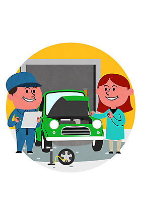 PSD 여자 남자 일러스트 자동차 성인 두명 운전 운전사 타이어 교통안전 정비공 점검 차량점검 국내일러스트 직업 육상교통 모션 안전 사람 기술자 파일형식