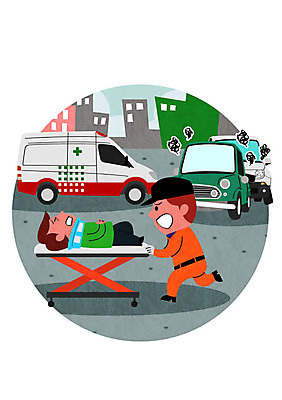 PSD 남자 일러스트 자동차 성인 두명 운전 환자 운전사 구조원 교통사고 교통안전 구급대 국내일러스트 직업 육상교통 의학 모션 안전 사람 사건 파일형식