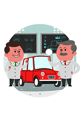 PSD 남자 일러스트 자동차 돋보기 성인 두명 연구원 교통안전 개발 국내일러스트 직업 육상교통 안전 사람 파일형식