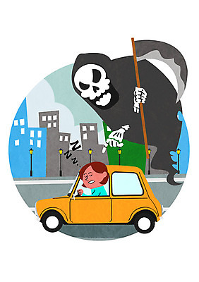 PSD 여자 도로 일러스트 자동차 한명 성인 운전 운전사 교통안전 낫 저승사자 졸음운전 국내일러스트 직업 1 길 육상교통 교통시설 모션 안전 사람 파일형식