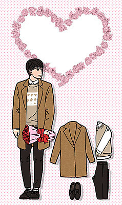 PSD 패션 남자 구두 꽃다발 셔츠 일러스트 바지 프레임 선물 한명 성인 코트 니트 코디 국내일러스트 1 꽃 신발 상의 하의 사람 외투 파일형식