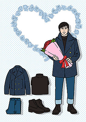 PSD 패션 남자 꽃다발 일러스트 바지 프레임 선물 한명 성인 점퍼 터틀넥 워커 코디 국내일러스트 1 꽃 신발 하의 사람 외투 스웨터 파일형식