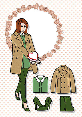 PSD 여자 패션 구두 셔츠 일러스트 바지 프레임 선물 한명 성인 점퍼 코디 국내일러스트 1 신발 상의 하의 사람 외투 파일형식