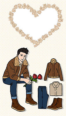 PSD 패션 남자 셔츠 일러스트 바지 프레임 선물 한명 성인 장미 점퍼 워커 코디 국내일러스트 1 꽃 신발 상의 하의 사람 외투 파일형식