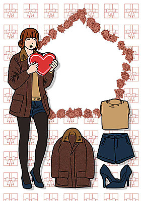 PSD 여자 패션 구두 일러스트 반바지 프레임 선물 한명 성인 점퍼 스웨터 코디 국내일러스트 1 신발 상의 바지 사람 외투 파일형식