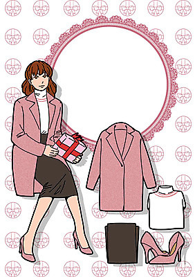 PSD 여자 패션 구두 일러스트 프레임 선물 한명 성인 치마 코트 터틀넥 코디 국내일러스트 1 신발 하의 사람 외투 스웨터 파일형식