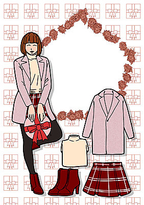 PSD 여자 패션 일러스트 프레임 선물 한명 성인 치마 코트 터틀넥 워커 코디 국내일러스트 1 신발 하의 사람 외투 스웨터 파일형식