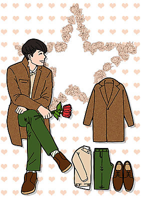 PSD 패션 남자 꽃 구두 일러스트 바지 프레임 선물 한명 성인 코트 스웨터 코디 국내일러스트 식물 1 신발 상의 하의 사람 외투 파일형식