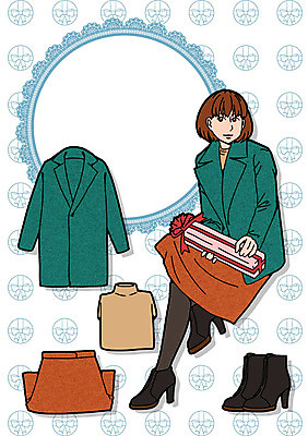 PSD 여자 패션 일러스트 프레임 선물 한명 성인 치마 코트 터틀넥 워커 코디 국내일러스트 1 신발 하의 사람 외투 스웨터 파일형식