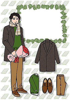 PSD 패션 남자 구두 꽃다발 일러스트 바지 프레임 선물 한명 성인 목도리 코트 스웨터 코디 국내일러스트 1 잡화 꽃 신발 상의 하의 사람 외투 파일형식