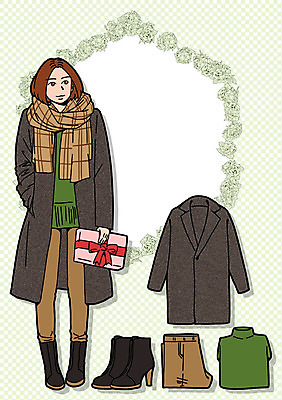 PSD 여자 패션 일러스트 바지 프레임 선물 한명 성인 목도리 코트 터틀넥 워커 코디 국내일러스트 1 잡화 신발 하의 사람 외투 스웨터 파일형식